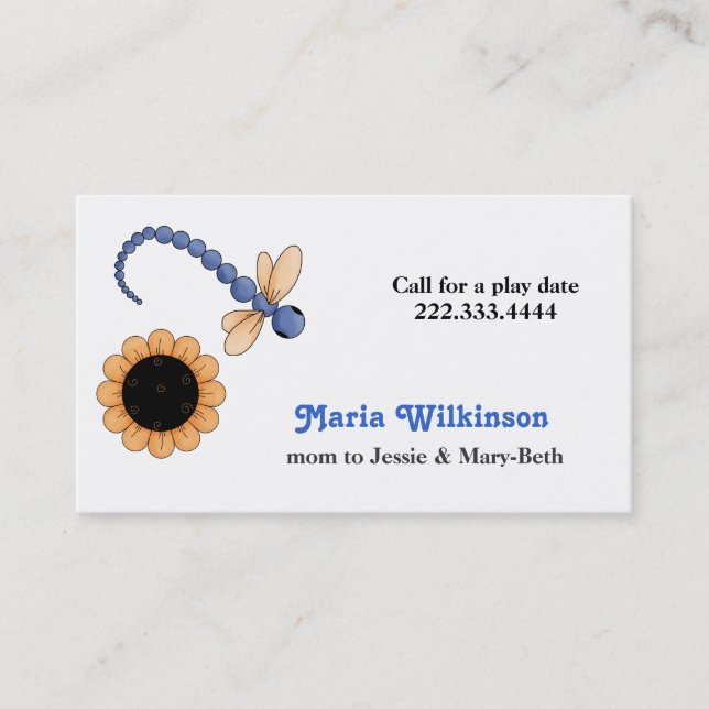 Hübsche Libellen-und Blumen-Mama-Karte Telefonnummerkarte (Vorderseite)
