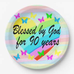 HÜBSCHE LIEBE HERZ 90. GEBURTSTAG PAPIER TELLER