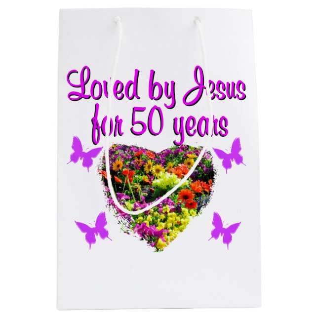 HÜBSCHE LILA 50. GEBURTSTAG-DESIGN MITTLERE GESCHENKTÜTE (Vorderseite)