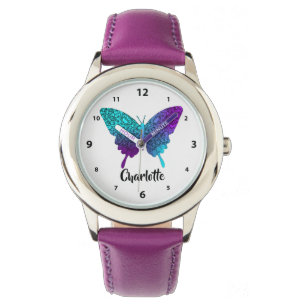 Hübsche Lila Aquamarine Big Butterfly Personalisi Armbanduhr