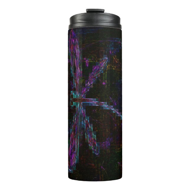 Hübsche Lila blaue Libellen auf Schwarz Thermosbecher (Vorderseite)