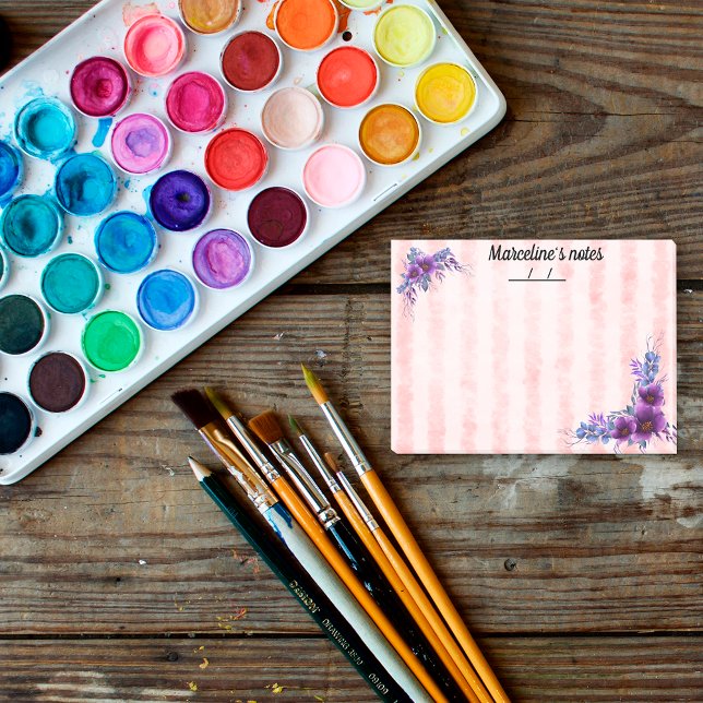 Hübsche lila Blume und weiche rosa Streifen 4 Zoll Post-it Klebezettel (Von Creator hochgeladen)