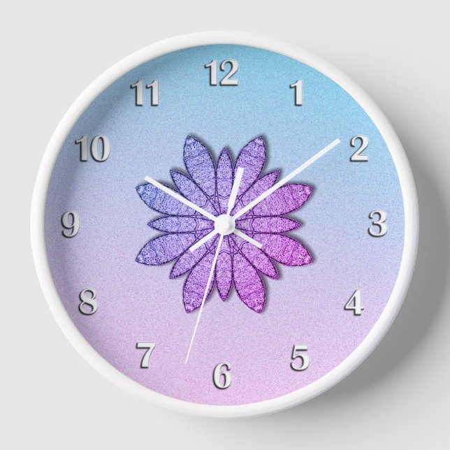 Hübsche Lila Blume Weiße Zahlen Uhr (Vorderseite)