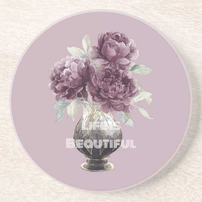 Hübsche lila Blumen Vase Getränkeuntersetzer (Vorne)
