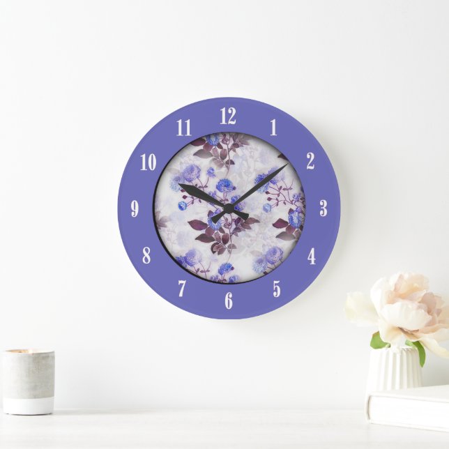 Hübsche lila Blumen zwölf Ziffern Uhr (Zuhause)