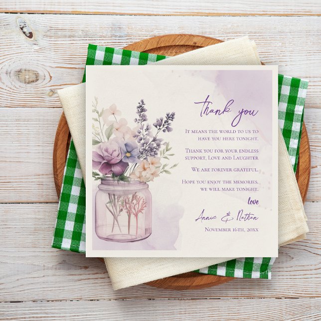 Hübsche Lila Blumenhochzeit Dankeschön-Nachricht Serviette (Pretty Purple Floral Wedding Thank you Message Napkins)