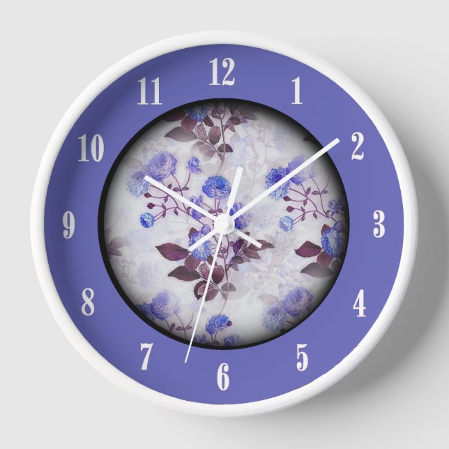 Hübsche Lila Blumenzähne Zwölf Nummern Uhr (Vorderseite)