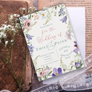 Hübsche Lila Blütenpink-Blütenhochzeit Einladung