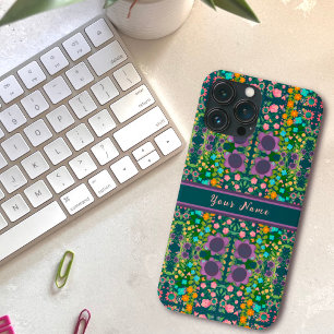 Hübsche Lila Boho Blume Individuelle Name Muster Case-Mate iPhone Hülle