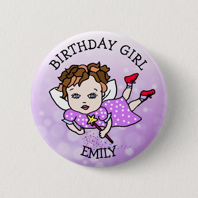 Hübsche Lila Fairy Birthday Girl Button (Vorderseite)