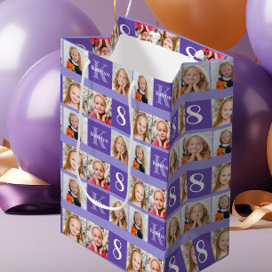 Hübsche Lila Geburtstagsfoto Collage Custom Mittlere Geschenktüte