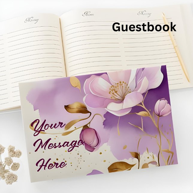 Hübsche Lila Goldfloral Gästebuch (Von Creator hochgeladen)