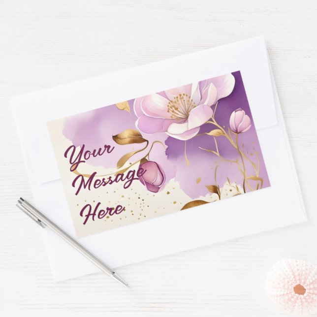 Hübsche Lila Goldfloral Rechteckiger Aufkleber (Umschlag)
