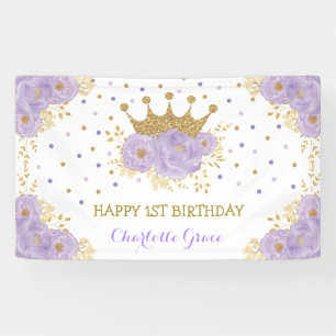 Hübsche Lila Goldkronprinzessin Birthday Banner