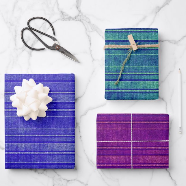 Hübsche, Lila, grüne, blaue Streifen Geschenkpapier Set (Vorderseite)