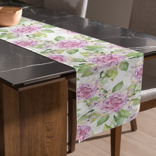 Hübsche Lila grüne Farbe Moderne Blumenpracht Kurzer Tischläufer