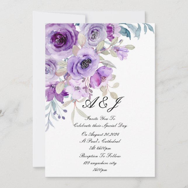 hübsche lila Hochzeitseinladung Save The Date (Vorderseite)