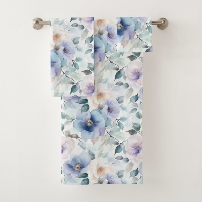 Hübsche Lila Lavendel Weiße Blume Badhandtuch Set (Insitu)
