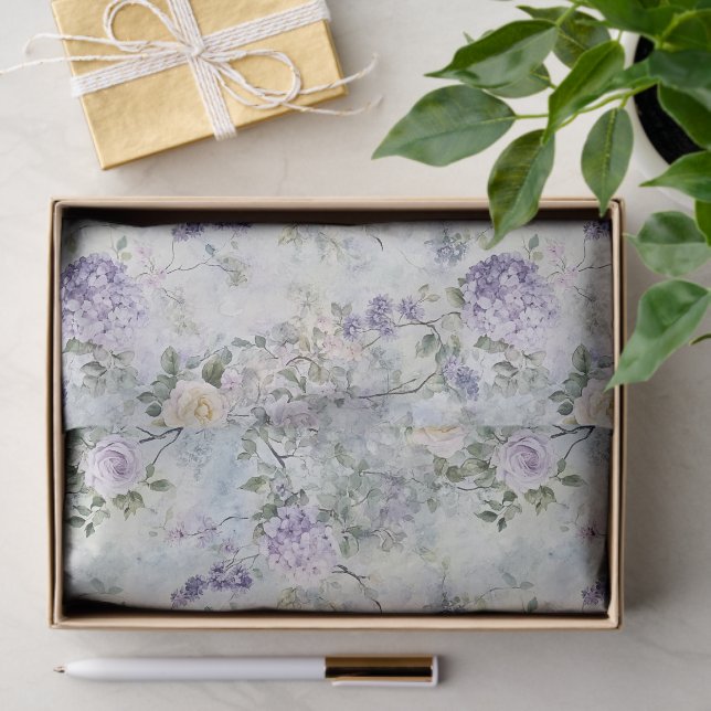 Hübsche Lila Lavendel Weiße Rosen Blumenhochzeit Seidenpapier (Geschenk)