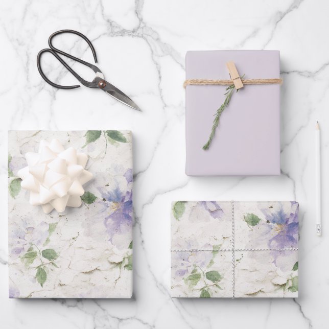 Hübsche lila Lavendelblüten Geschenkpapier Set (Vorderseite)
