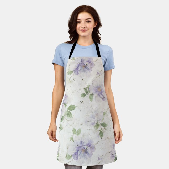 Hübsche lila Lavendelblüten Schürze (Getragen)