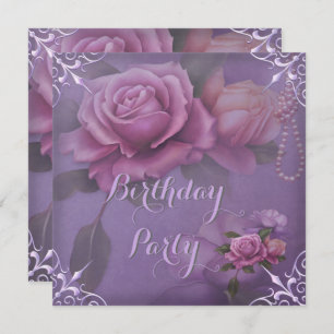 Hübsche Lila Lilac Pink Rose Geburtstagspartei Einladung