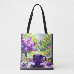 Hübsche Lila Lilacs und Kaffee