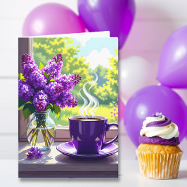Hübsche Lila Lilacs und Kaffee Happy Geburtstag Ma Karte