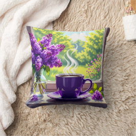Hübsche Lila Lilacs und Kaffee Kissen