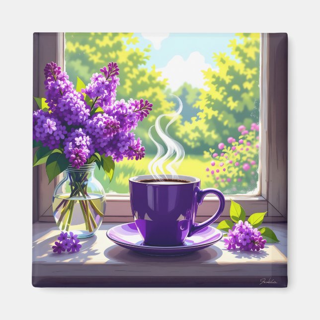 Hübsche Lila Lilacs und Kaffee Magnet (Vorne)