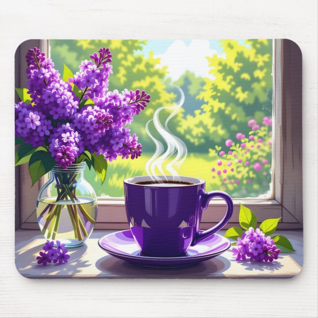 Hübsche Lila Lilacs und Kaffee Mousepad (Vorne)