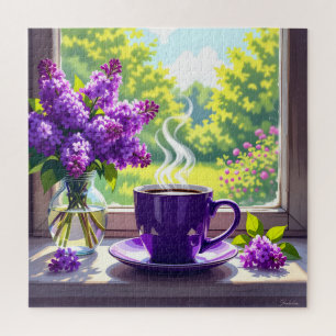 Hübsche Lila Lilacs und Kaffee Puzzle