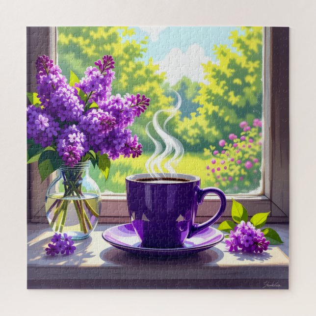 Hübsche Lila Lilacs und Kaffee Puzzle (Vertikal)