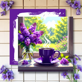 Hübsche Lila Lilacs und Kaffee schwarz Karte