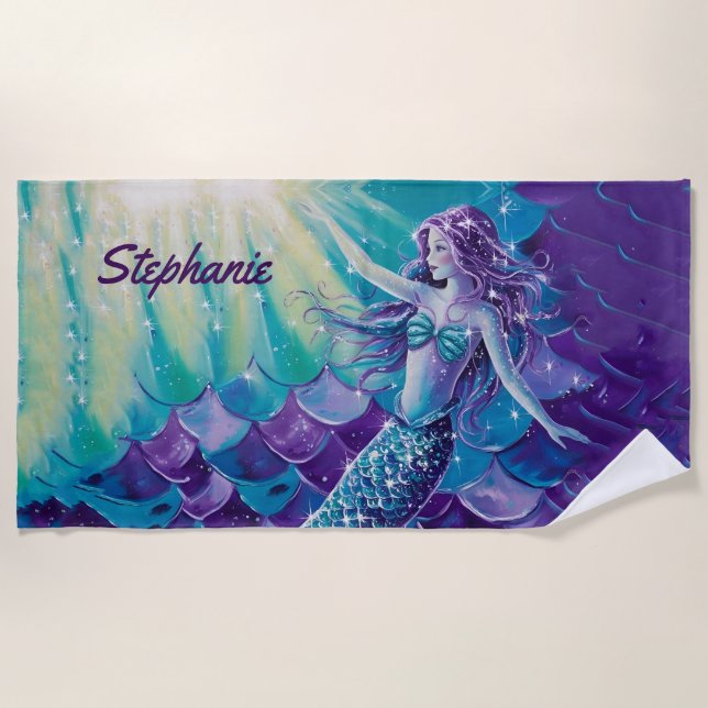 Hübsche Lila Mermaid Custom Strandtuch (Vorderseite)