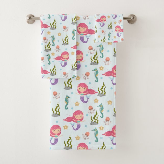 Hübsche Lila Mermaids Badhandtuch Set (Insitu)
