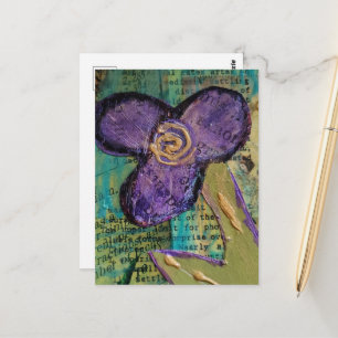 Hübsche lila Mixed-Media-Blume Postkarte