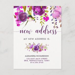 Hübsche lila neue Adresse der Blumen-  Ankündigungspostkarte