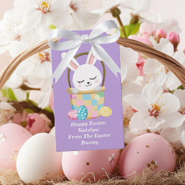 Hübsche Lila Osterhase individuell anpassbare Kind Geschenkanhänger