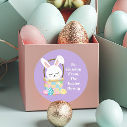 Hübsche Lila Osterhase individuell anpassbare Kind Runder Aufkleber