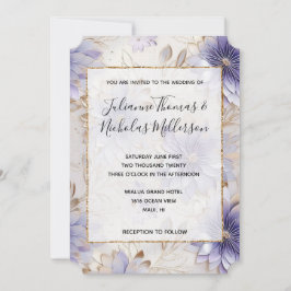 Hübsche Lila Pearl Gold Floral Wedding Einladung