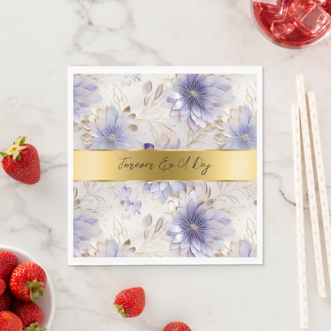 Hübsche Lila Pearl Gold Floral Wedding Serviette (Beispiel)