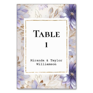 Hübsche Lila Pearl Gold Floral Wedding Tischnummer