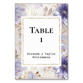 Hübsche Lila Pearl Gold Floral Wedding Tischnummer