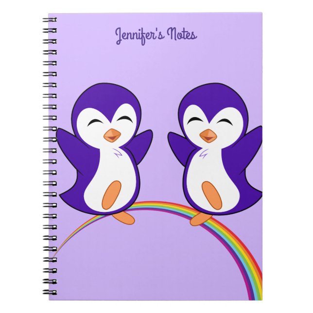 Hübsche Lila Penguin Rainbow Monogram Kids Notizblock (Vorderseite)