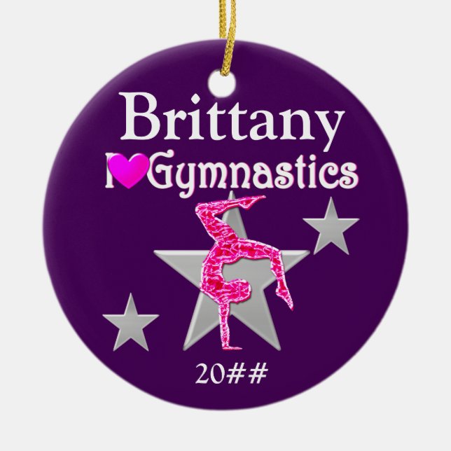 HÜBSCHE LILA PERSONALISIERTE GYMNAST-ORNATION KERAMIK ORNAMENT (Vorne)