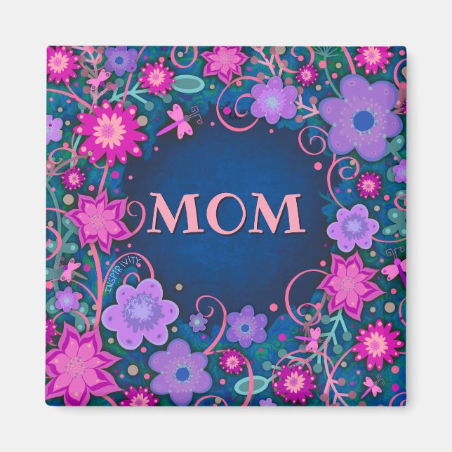 Hübsche Lila Pink Whimsical Floral Fun Mama Magnet (Vorne)