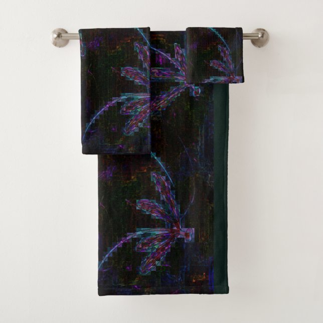 Hübsche Lila Pixeldrachenfliege Badhandtuch Set (Insitu)