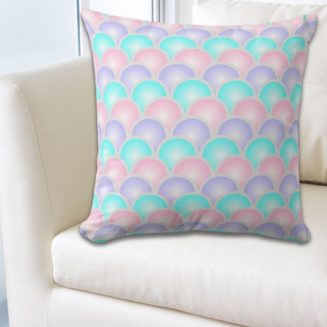 hübsche, lila, rosa Aquarelle Kissen (pretty purple pink aqua blue pastel mermaid scales throw pillow)