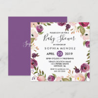 Hübsche Lila rosa Botanische Babydusche Einladung